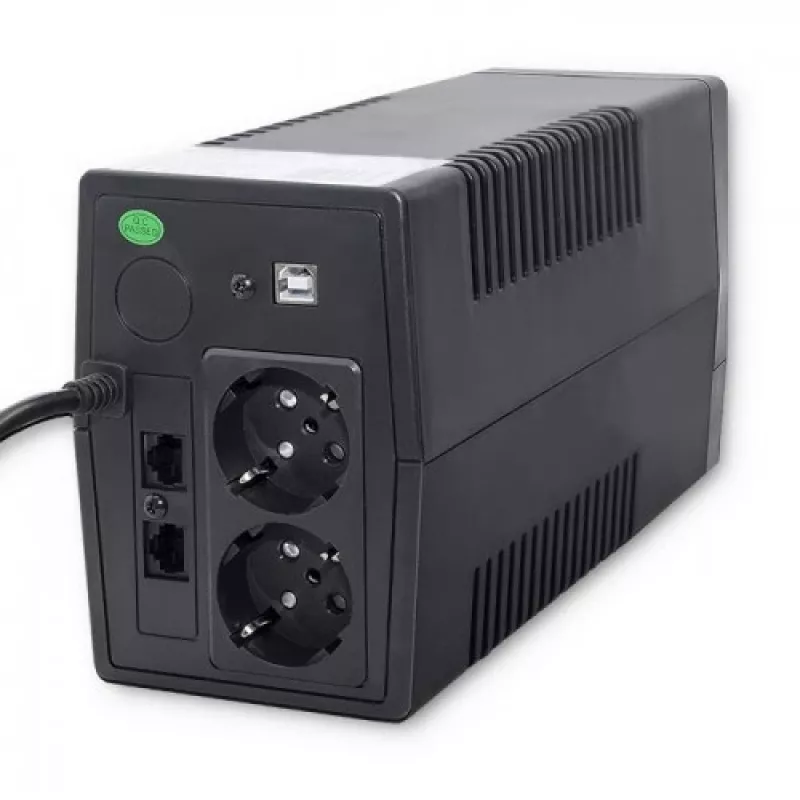 Qoltec Monolith 53980 UPS-varavirtalähde 1000 VA 600 W, 2x Schuko, LCD, USB, RJ45