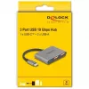 USB-keskitin DELOCK 64337 — USB 3.2 Gen 2 Type-C isäntä, 3 porttia (Type-C + 2× Type-A), 10 Gbit/s, harmaa, metallikotelo