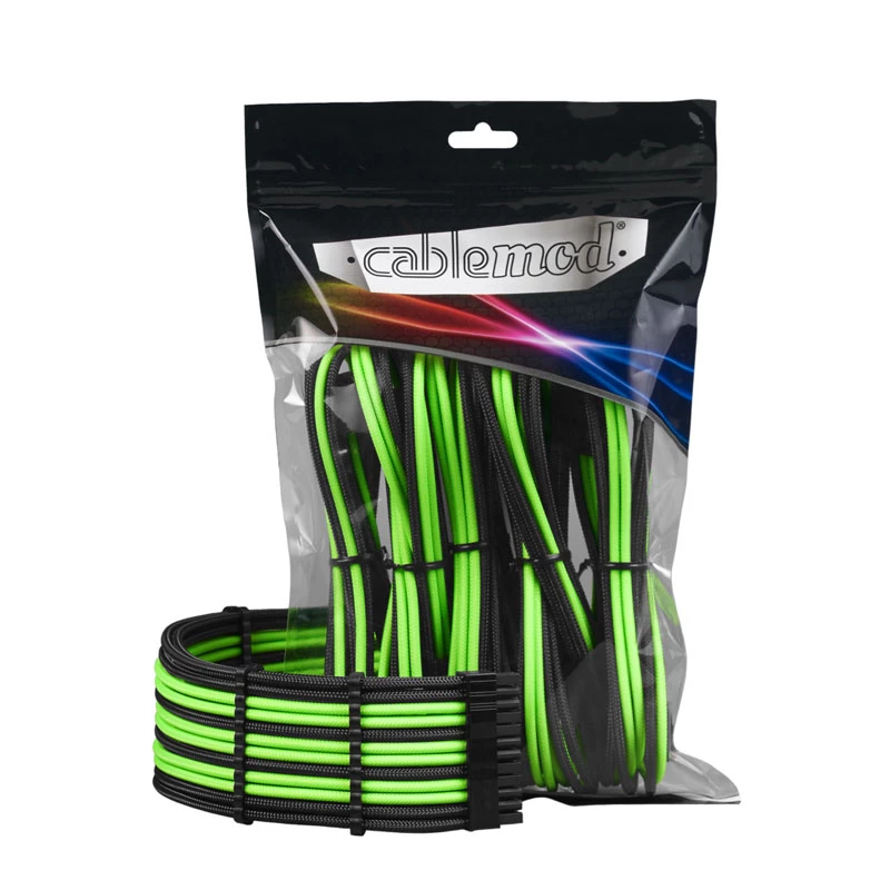 CableMod PRO ModMesh 12VHPWR kaapelin jatkosarja musta/vaaleanvihreä, 3-pin 16-pin sarja