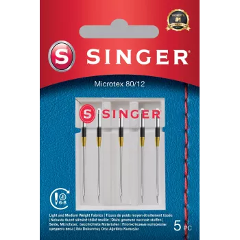 Neula Microtex SINGER 250053203 koko 80/12 – hieno, terävä neula tarkkaan ompeluun kevyillä kankailla