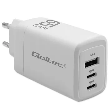 GaN-laturi QOLTEC 51822 65W 2×USB-A 2×USB-C