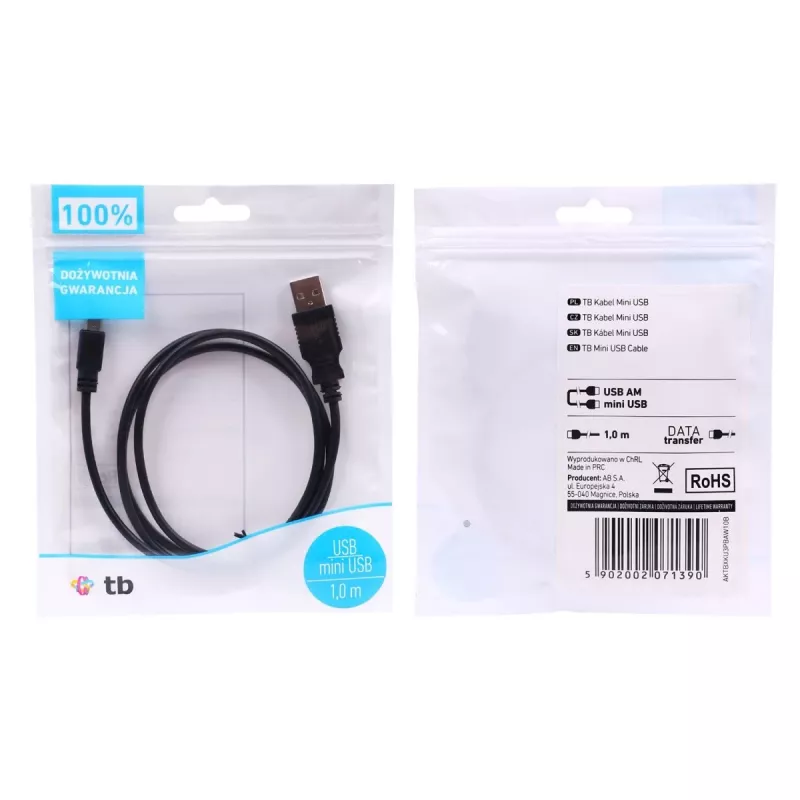 USB - Mini-USB -kaapeli 1 m, musta