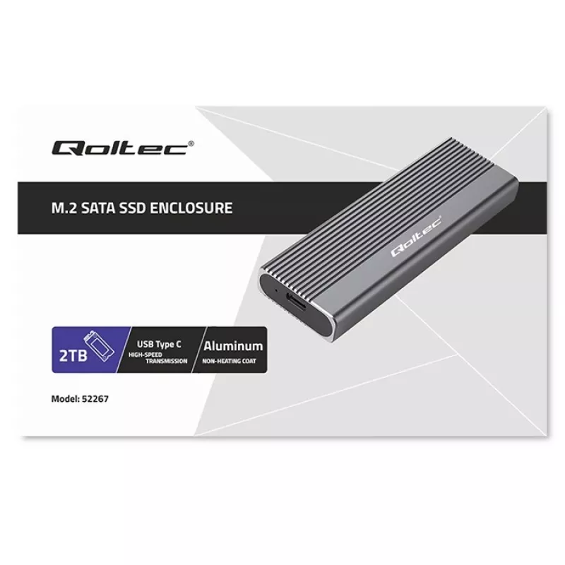 Qoltec kotelo M.2 SATA (NGFF) -SSD-levylle, USB-C