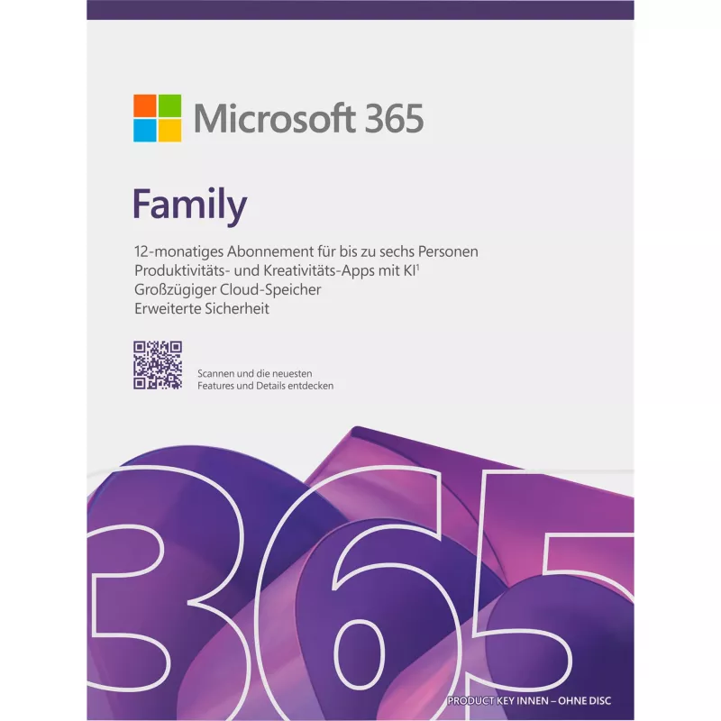 Microsoft 365 Family Box Pack 1 vuosi enintään 6 henkilölle Android iOS Windows MacOS