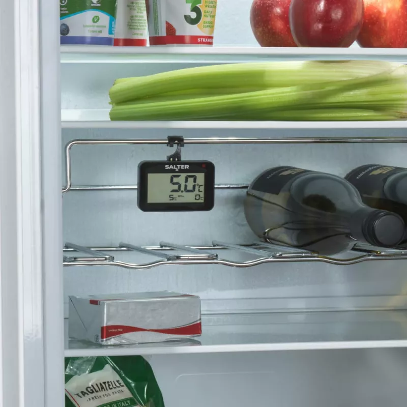 Digitaalinen jääkaappilämpömittari Salter SA00574BFEU12 LCD-näytöllä, lämpötila-alue -20–50 °C