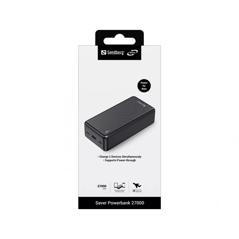Varavirtalähde Sandberg Saver 27000 mAh litiumioni musta