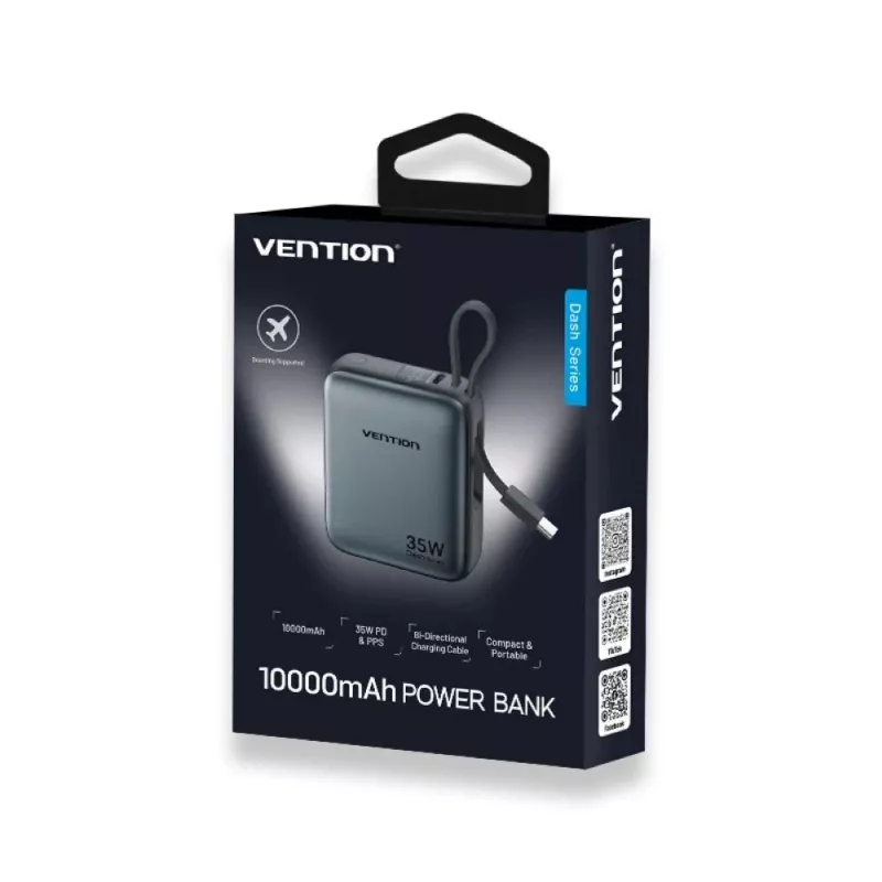 Vention FHEH0 varavirtalähde 10000 mAh 35 W USB-C-kaapelilla, harmaa
