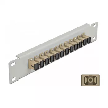 Kuitu-kytkentäpaneeli DeLOCK 10 inch 12 porttia SC Simplex beige 1U harmaa