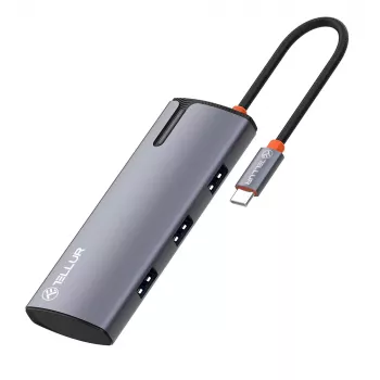 USB-C-keskitin Tellur TLL321061 PD 3.0 100W, HDMI-lähtö ja 3× USB 3.0 -liitäntää