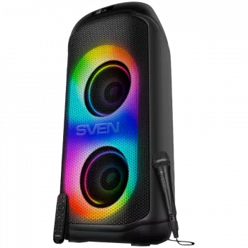 Kaiutin SVEN PS-1050, musta (200W, TWS, Bluetooth, FM, USB, microSD, LED-näyttö, 7200mAh)