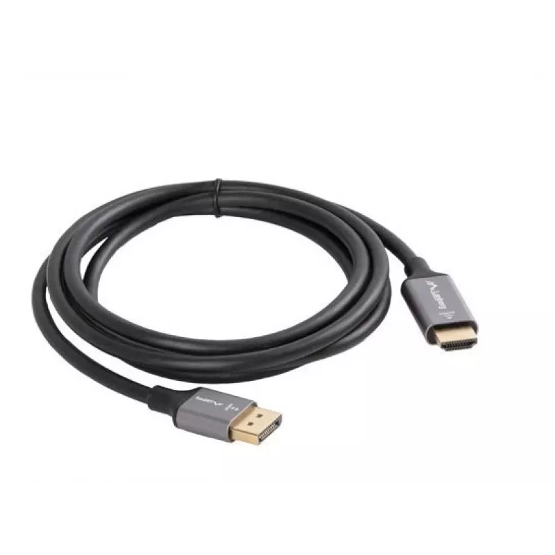 Lanberg CA-DPHD-20CU-0018-BK videokaapeliadapteri 1,8 m DisplayPort HDMI Type-A (standardi) musta, hopea