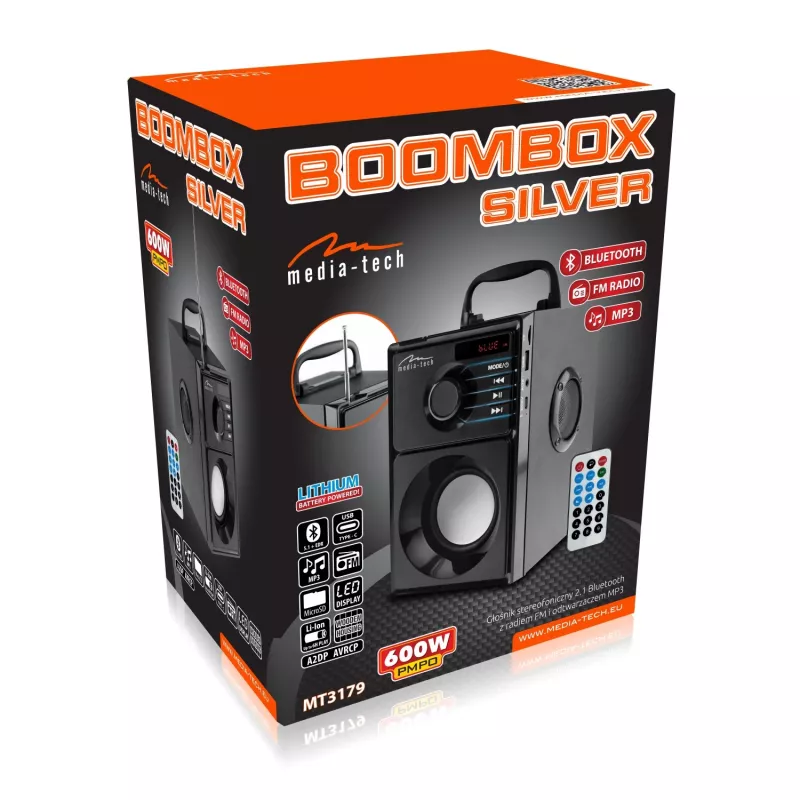 Kannettava kaiutin MEDIA-TECH MT3179, 20 W (RMS 15 W), Bluetooth 5.1, FM, MicroSD, USB, AUX, Li-Ion, 6 h, puukotelo