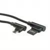 ROLINE USB 2.0 -kaapeli, kulmikas, Type-A käännettävä - Micro B, ST/ST, musta, 0,8 m (11.02.8720)