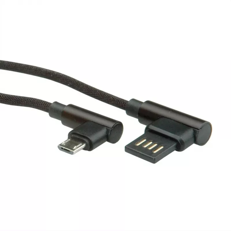 ROLINE USB 2.0 -kaapeli, kulmikas, Type-A käännettävä - Micro B, ST/ST, musta, 0,8 m (11.02.8720)