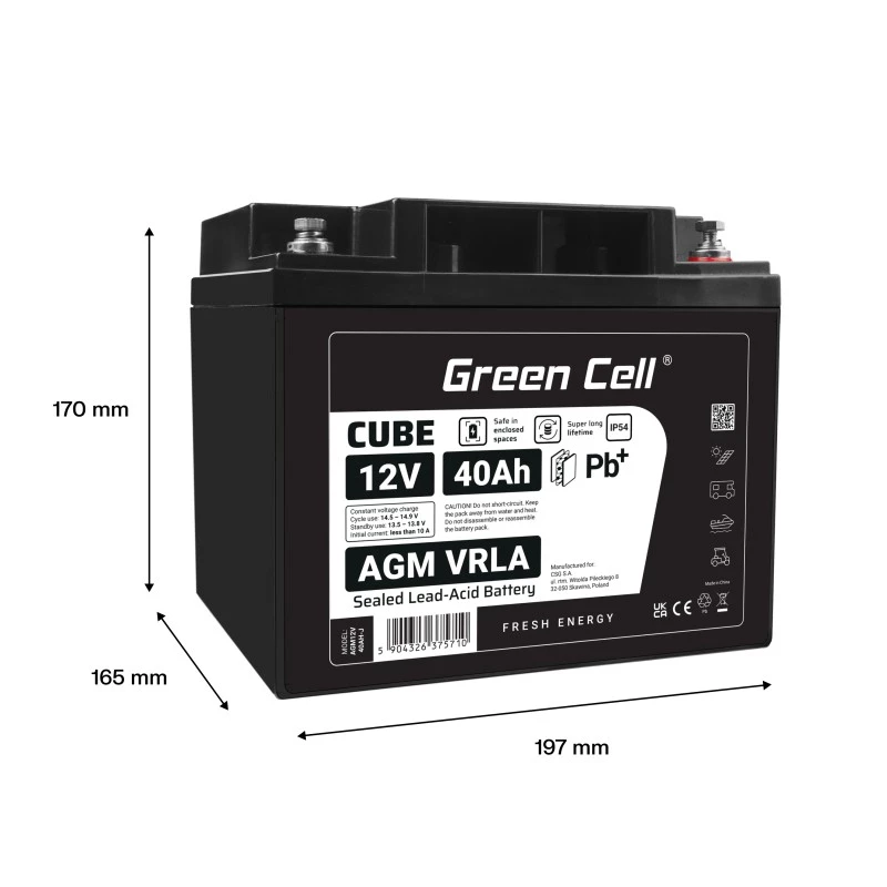 AGM VRLA -akku 12V 40Ah IP54