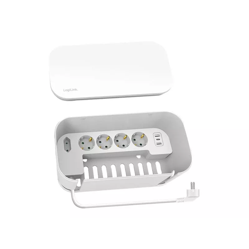 LogiLink pistorasia LPS281U 4 turvapistorasiaa 2 USB-A 1 USB-C valkoinen