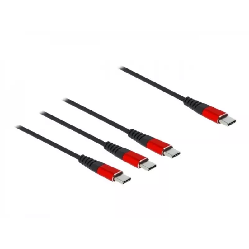 USB-latauskaapeli DeLOCK 3 in 1 USB Type-C 3 x USB Type-C 1 m musta/punainen