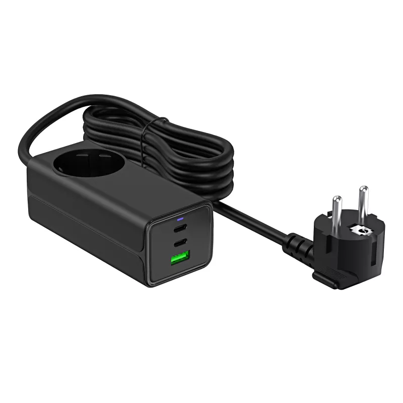 Akyga AK-CH-21 GaN-USB-laturi 65 W, 2 x USB-C + USB-A, pistorasialla, 1,5 m, musta