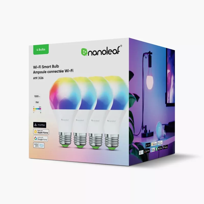 Nanoleaf Essentials Matter Smart A60 LED-lamppu, E27, 9 W, 900 lm, 2700-6500 K RGBCW, 4 kpl:n pakkaus