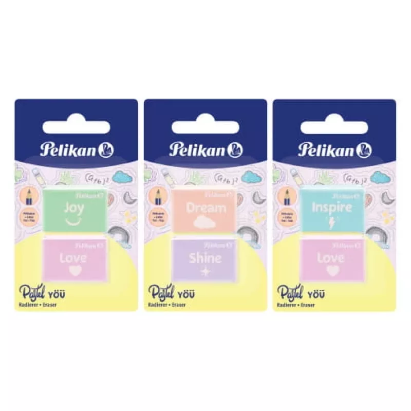 Pyyhekumi Pelikan 606196 muovi lajitellut värit 2 kpl