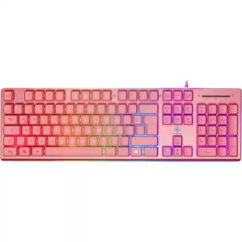Deltaco GAM-021-RGB-P-DE - täysikokoinen (100%) - USB - kalvonäppäinkytkimet - QWERTZ - pinkki