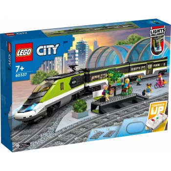 LEGO 60337 City Express henkilöjuna setti kauko-ohjattava lelu lahja lapsille pojille ja tytöille toimivilla ajovaloilla 2 vaunua ja 24 ratakiskoa