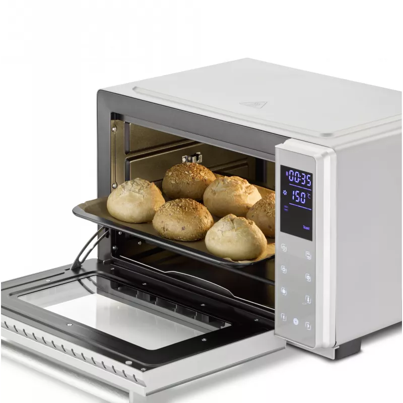 Kompakti-uuni Caso Bake & Style 26 Touch 1500 W hopea – miniuuni työtasolle, 26 cm käyttöleveys