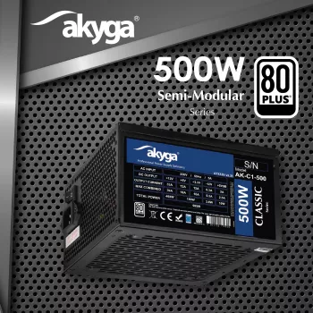 Akyga Classic AK-C1-500 ATX-virtalähde 500 W, 80 PLUS, aktiivinen PFC, 120 mm tuuletin