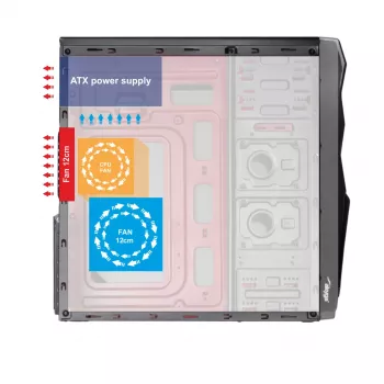 Akyga AK939BL Midi Tower -tietokonekotelo, ATX / Micro-ATX / Mini-ITX, 2x USB 2.0, ilman virtalähdettä, musta