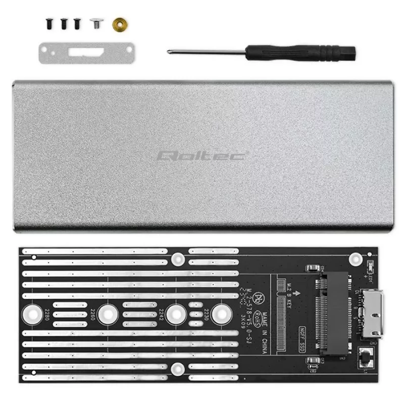 Alumiinikotelo QOLTEC 51833 M.2 SSD:lle, SATA – USB 3.0, tukee jopa 2 TB