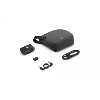 Mikrofonivastaanotin DJI Mic 3 kamerakiinnitys musta – paristokäyttöinen, sisältää 3,5 mm äänikaapelin ja USB-kaapelin