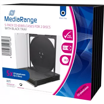 MediaRange BOX31-2 CD-/DVD-kotelo 2 levylle, musta/läpinäkyvä, 5 kpl pakkaus