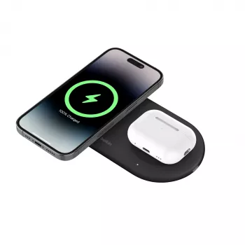 Belkin WIZ021VFBK – 2-in-1 langaton latausteline Qi2-teknologialla 15 W, musta