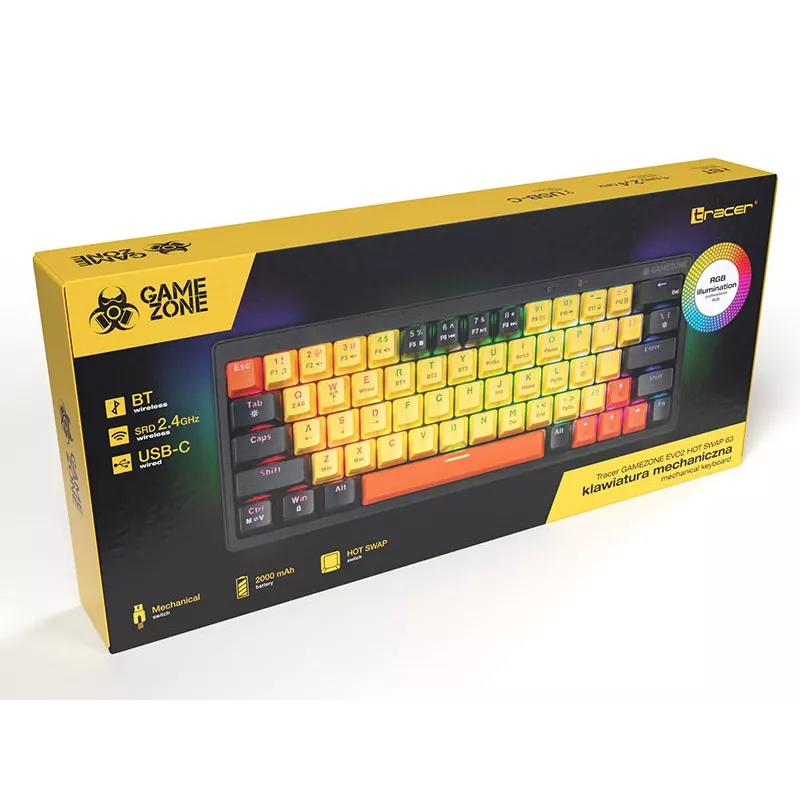 Mekaaninen näppäimistö Tracer Gamezone EVO2 Hot Swap 63 (keltainen)