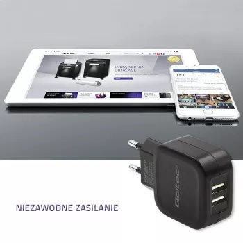 Sisälaturi QOLTEC 50186 älypuhelimelle ja tabletille, 5 V 3.4 A, 17 W, 2× USB, musta