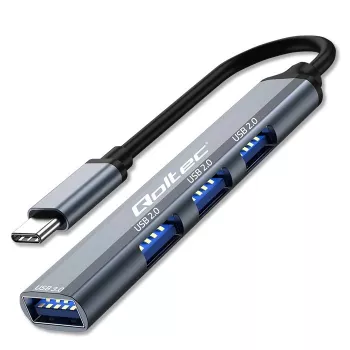 USB-keskitin QOLTEC 53792, USB-C 3.1 4 porttiin (USB 3.0 x1, USB 2.0 x3)