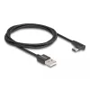 USB 2.0 -kaapeli, USB-A-uros > USB-C-uros (musta, 1 metri, päällystetty, 90° kulma)