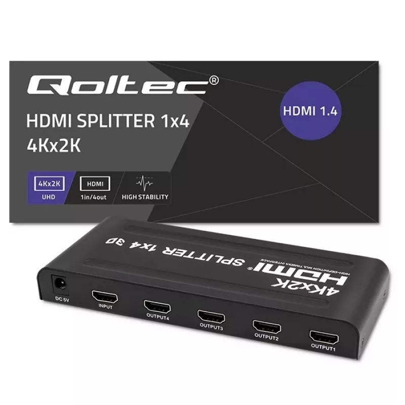 Qoltec 51798 aktiivinen HDMI-jakaja 4 x HDMI 4K x 2K | 3.4Gb/s