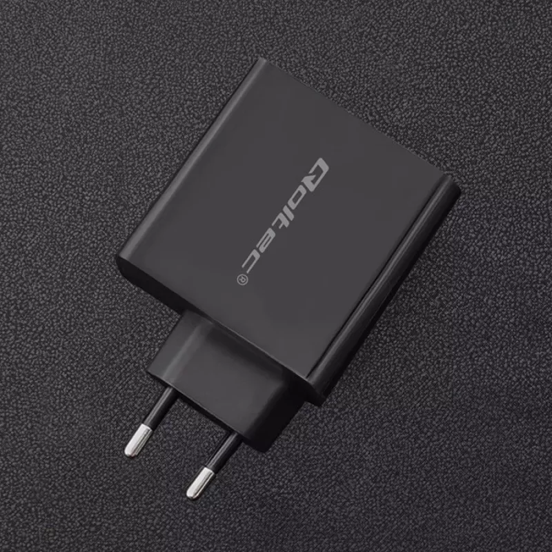 Qoltec 51716 seinälaturi 63 W, USB-C PD + USB QC 3.0, 5-20 V 1,5-3 A, musta