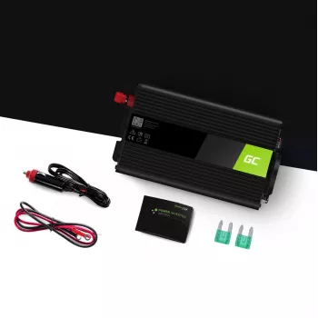Vaihtosuuntaaja Green Cell INV03DE, 12V–230V, 500 W, 50 Hz, 30 A lähtö, musta