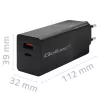 Qoltec 52382 GaN POWER PRO -laturi | 1xUSB Type-C | 1xUSB A | 100W | 5-20V | 1.5-5A | PD | musta