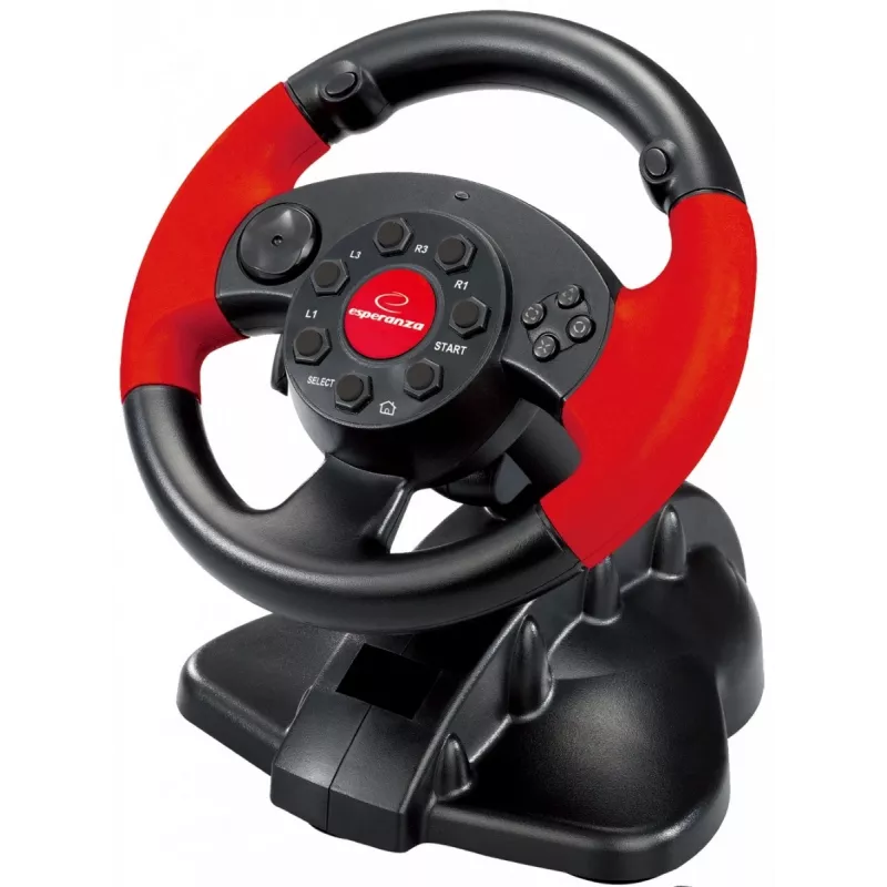 Ohjauspyörä ESPERANZA EG103 peliohjain — PC/PS2/PS3, 13 painiketta, värinä, kiihtyvyysanturi, musta/punainen