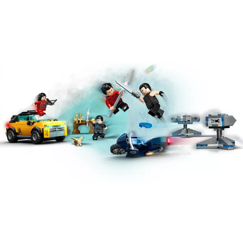 LEGO-sarja Marvel Escape from the Ten Rings 76176 minihahmoilla ja ajoneuvoilla
