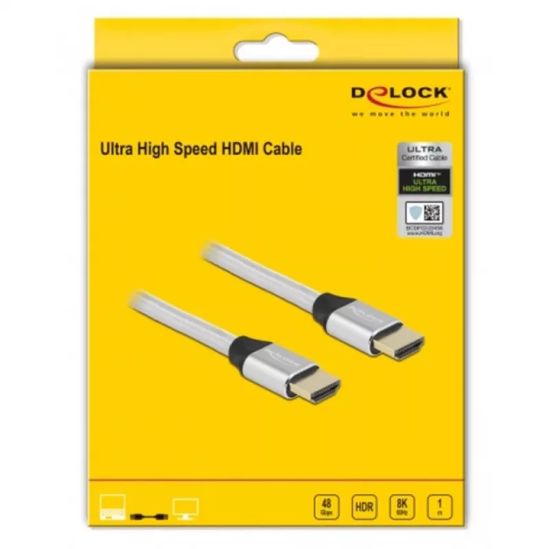 HDMI-kaapeli DeLOCK Ultra High Speed 48 Gbit/s 8K 60 Hz hopea 1 m