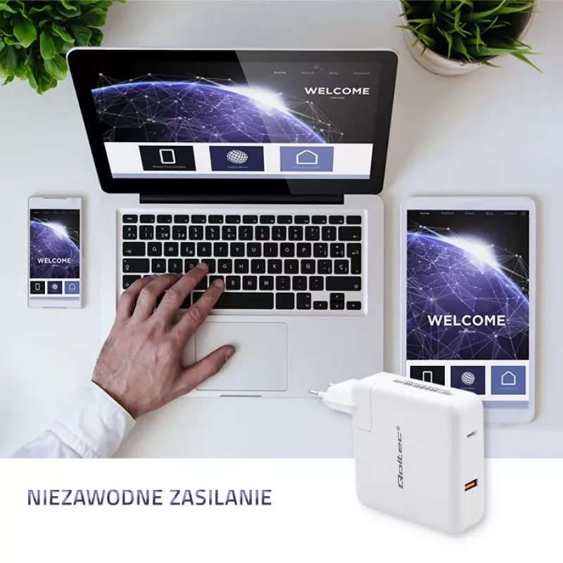 Qoltec GaN-laturi FAST 108W | 5-20V | 3-4.7A | USB C | valkoinen