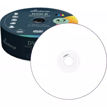 DVD-R MediaRange MR407 4,7 GB 16x mustesuihkutulostettava 25 kpl