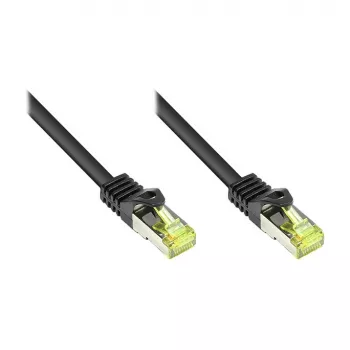 RJ45-patchkaapeli Cat.7 raakakaapelilla ja taittosuojalla (RNS®), S/FTP, PiMF, halogeeniton, 600 MHz, OFC, musta, 1,5 m, Good Connections® (8070R-015S)