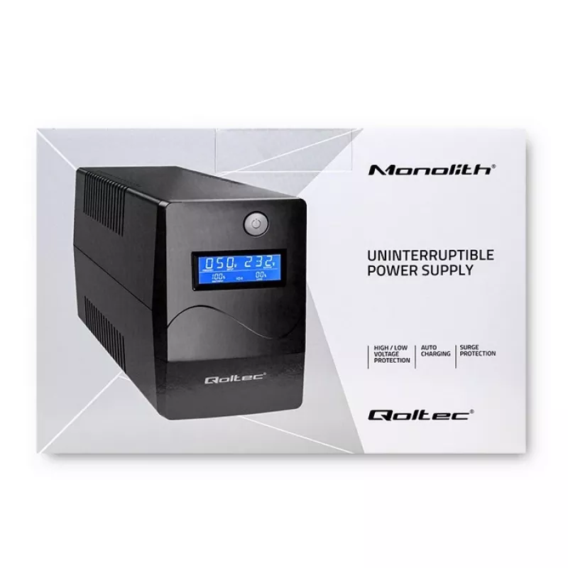 Qoltec Monolith UPS kaksoismuunnos online 0,65 kVA 360 W 2 pistorasiaa