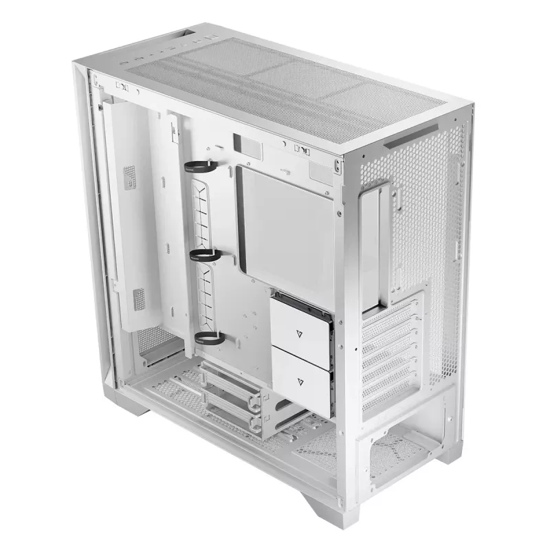 Modecom Volcano Expanse S Midi Tower -tietokonekotelo, ATX/micro-ATX/mini-ITX, karkaistu lasi, USB-C, näytönohjain enintään 430 mm, valkoinen