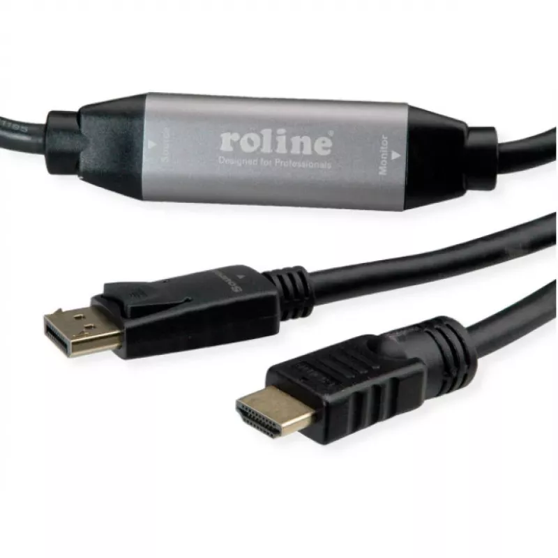 Videokaapelisovitin ROLINE 11.04.5776 7,5 m HDMI Type-A DisplayPort musta
